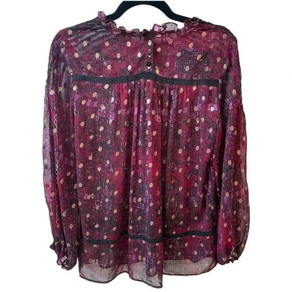 HD in Paris Anthropologie Sheer Long Sleeve Blouse Metallic Lace - Picture 5 of 8